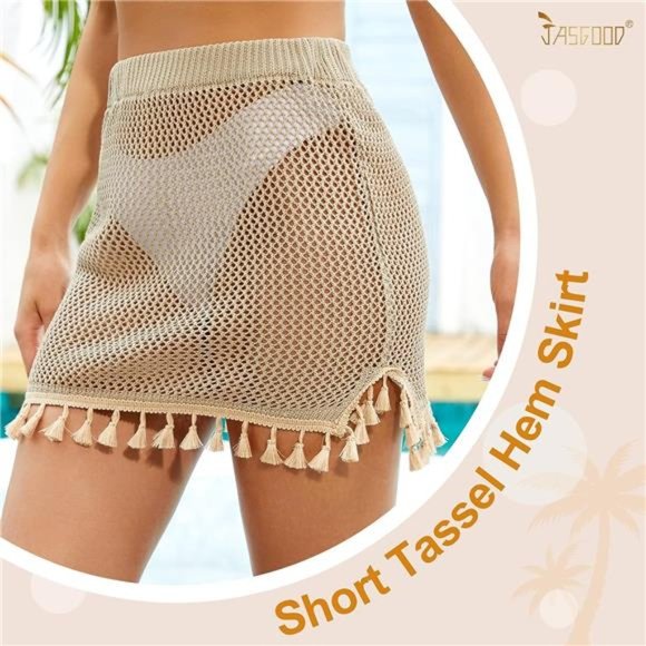NEW Women's Crochet Cover Up Skirt Knit Mini Beach Cover Up for Swimsuit Bikini - Picture 3 of 6